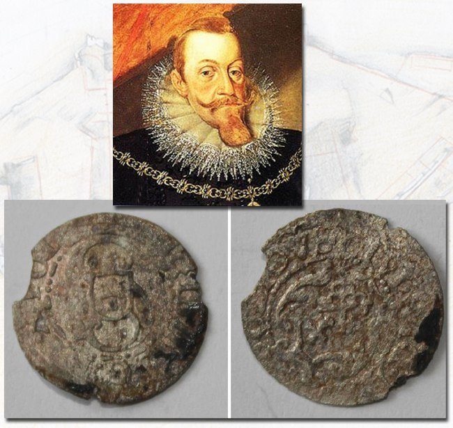 Fent: III. Vasa Zsigmond lengyel király, Lent: Lengyel pénz solidus