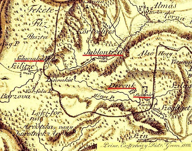 Derenk és a szomszédos települések, 1805