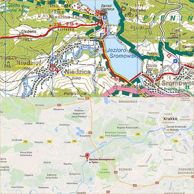 Nedec vára és Tyniec apátsága a térképen
