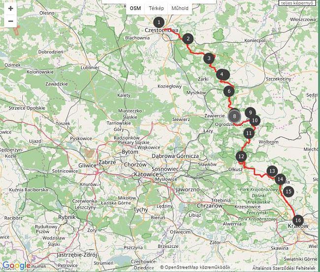 Az erődrendszer térképe és elhelyezkedése a mai Lengyelországon belül (forrás: https://pl.wikipedia.org/wiki/Orle_Gniazda)